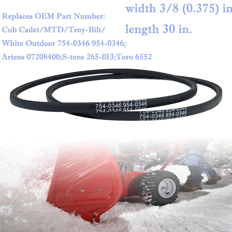 IKSI 754-0346 Lawn Mower/Snowblower Auger Drive Belt 3/8x30 inches fits for Cub Cadet MTD Troy-Bilt White Outdoor 754-0346 954-0346 Ariens 07208400 S-tens 265-013 Toro 6552(2-Pack) - Image 2